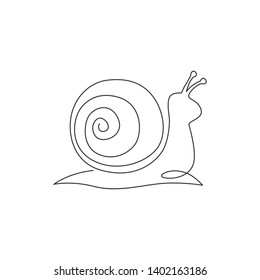 One single line drawing of exotic snail mascot concept for healthy food logo identity. High nutritious escargot healthy food. Modern continuous line draw vector graphic design illustration