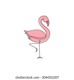 One single line drawing of exotic flamingo for company business logo identity. Flamingo bird mascot concept for product brand. Trendy continuous line draw design vector graphic illustration