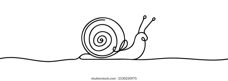 One single line drawing of exotic snail mascot concept for healthy food logo identity. High nutritious escargot healthy food. Modern continuous line draw vector graphic design illustration