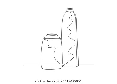 One single line drawing of flower vases made of clay. Trendy greeting card, invitation, logo, banner, poster concept continuous line draw design graphic vector illustration