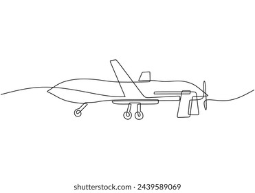 One single line drawing of flying drone airplane, unmanned plane