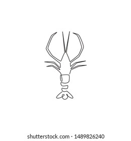 One single line drawing of fresh shrimp for seafood company logo identity. Big prawn mascot concept for farming cultivation icon. Continuous line draw design vector illustration graphic
