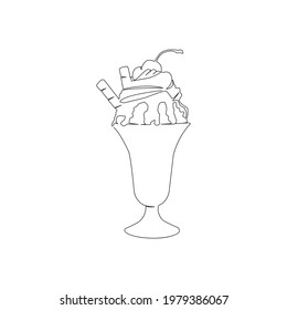 One single line drawing of fresh sweet milkshake with wafer stick logo vector illustration. Drink shop cafe menu and restaurant badge concept. Modern continuous line draw design street food logotype