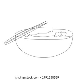One single line drawing of fresh Japanese ramen logo graphic vector illustration. Fast food Japan noodle cafe menu and restaurant