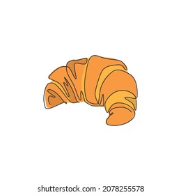 One single line drawing of fresh online sweet croissant shop logo vector illustration. Breakfast food cafe menu and restaurant badge concept. Modern continuous line draw design street food logotype