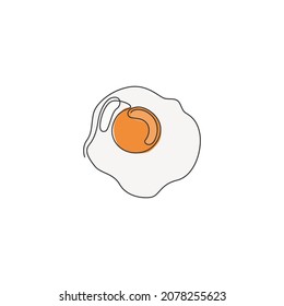 One single line drawing of fresh sunny side up egg logo graphic vector illustration. Breakfast food cafe shop menu and restaurant badge concept. Modern continuous line draw design street food logotype