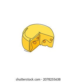 Eine einzelne Zeichnung mit frisch geschnittenem, rundem französischen Käselogo, Vektorgrafik. Konzept für das Badge-Konzept des Lebensmittelgeschäfts und des Kuchenladens. Modernes, durchgehendes Liniendesign für Straßenfutter