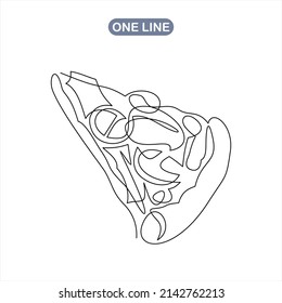 Dibujo de una sola línea de la pizzería italiana fresca logotipo vector ilustración.