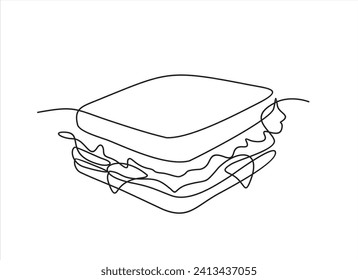 One single line drawing of fresh sandwich logo vector graphic art illustration. Hot dog fast food cafe menu and restaurant badge concept. Modern continuous line draw design street food logotype