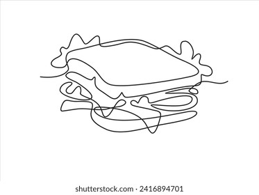 One single line drawing of fresh sandwich logo vector graphic art illustration. Hot dog fast food cafe menu and restaurant badge concept. Modern continuous line draw design street food logotype