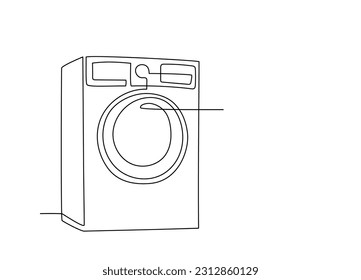 Un solo plano de la lavadora de la puerta delantera. Dibujo de una sola línea de electrodomésticos domésticos. Contorno de trazo editable de la lavadora. Dibujo manual de Doodle vector plantilla de póster