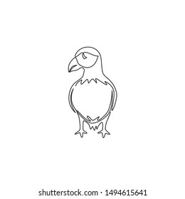 One Single Line Drawing Of Funny Puffin For Organisation Logo Identity. Adorable Sea Bird Mascot Concept For National Conservation Park Icon. Modern Continuous Line Draw Design Vector Illustration