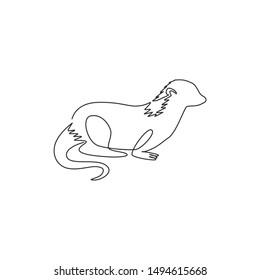 One single line drawing of funny otter for pet logo identity. Weasel animal mascot concept for national conservation park icon. Modern continuous line draw design vector graphic illustration