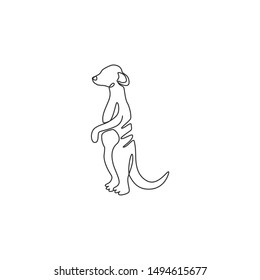 One single line drawing of funny meerkat for company logo identity. Little carnivore monkey mascot concept for national safari park icon. Modern continuous line draw design vector graphic illustration