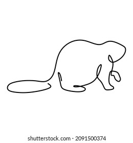 One single line drawing of funny standing beaver for logo identity. Cute adorable rodent animal mascot concept for pet lover club icon. Modern continuous line draw graphic design vector illustration