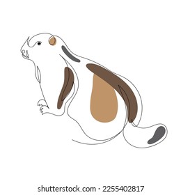 One single line drawing of funny standing beaver for logo identity. Cute adorable rodent animal mascot concept for pet lover club icon. Modern continuous line draw graphic design vector illustration