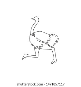 One single line drawing of giant running ostrich for logo identity. Flightless bird mascot concept for safari park icon. Modern continuous line draw design graphic vector illustration