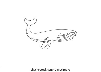 One single line drawing of giant blue whale vector illustration. Protected species in pacific ocean. Gigantic underwater creature concept. Modern continuous line graphic draw design