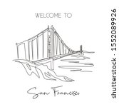 One single line drawing Golden Gate Bridge landmark. Iconic place in San Francisco, USA. Tourism travel home decor wall art poster print concept. Modern continuous line draw design vector illustration