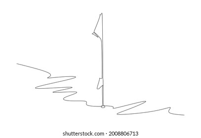 One single line drawing of golf flagstick. Healthy sport concept. Modern continuous line draw design for golf tournament poster graphic vector illustration