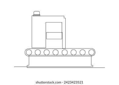 One single line drawing of goods carrying machine using a conveyor, commercial vehicle, factory technology minimalist concept. Modern continuous line draw graphic design, Simple line