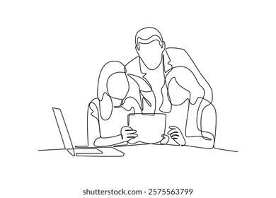 One single line drawing group of Powerful team collaboration. Trendy teamwork concept continuous line draw design vector illustration