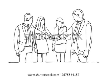 One single line drawing group of Strong teams prevail. Trendy teamwork concept continuous line draw design vector illustration