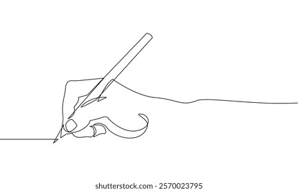 One Single Line Drawing of Hand Writing. Writer Vector Simple Graphic Illustration. Business and Education Linear Concept with Hand and Pen. Modern Continuous Line Draw for Modern Design. Not AI