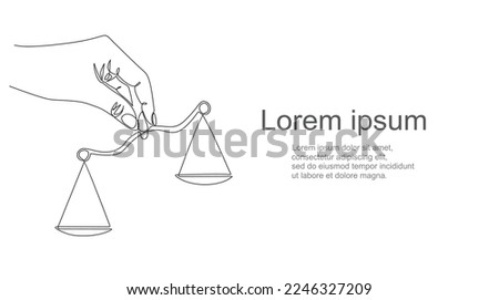 One single line drawing of hand holding weight scale symbol for world day of social justice in continuous line drawing