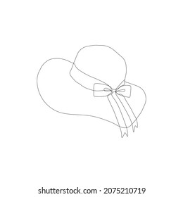 One single line drawing of a hat with bow isolated on white background.Beautiful hand-drawn design vector illustration for posters, wall art, tote bag, mobile case, t-shirt print.  