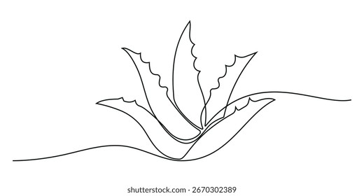 One single line drawing of healthy organic green aloe vera for farm logo identity.