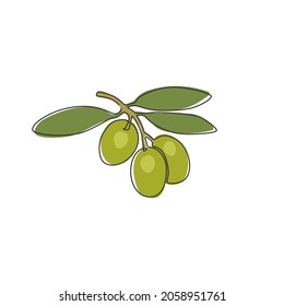 One single line drawing of heap healthy organic olive fruit for garden logo identity. Fresh core ingredients concept for fruit icon. Modern continuous line draw design vector graphic illustration