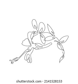 Eine einzelne Zeichnung der Hibiskusblume. Abstrakte botanische Linienkunst.