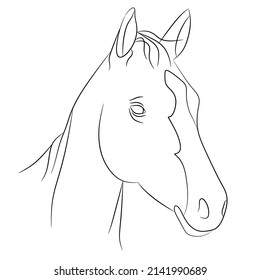 Un dibujo de una sola línea de cabeza de caballo para la identidad del logo de la compañía. El concepto de símbolo animal de mamífero equino. Ilustración gráfica vectorial de diseño de líneas continuas de moda