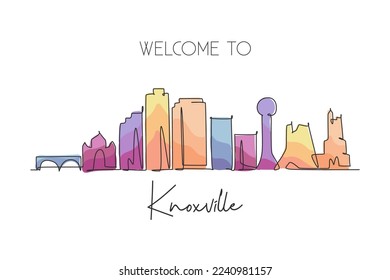 One single line drawing Knoxville city skyline, Tennessee. World historical town landscape. Best holiday destination postcard. Editable stroke trendy continuous line draw design vector illustration