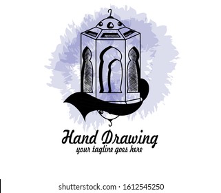 One single line drawing of lantern lamp ornament . Eid Al Fitr Mubarak and Ramadan Kareem greeting card concept continuous line draw design illustration