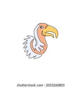 One single line drawing of large vulture for zoo logo identity. Scavenging bird of prey mascot concept for national conservation park icon. Modern continuous line draw design vector illustration