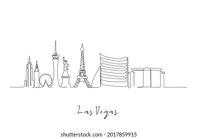 Eine einzige Linie, die Las Vegas City Skyline, Vereinigte Staaten, zeichnet. Historische Landschaft. Beste Urlaubsorte für Wohnungsdekoration Poster Printkunst. Trendy Continuous Line Ziehdesign Vektorgrafik