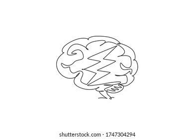 One single line drawing of light thunderbolt flash for electrical company logo identity. Energy strike icon logotype concept. Dynamic continuous line draw design vector graphic illustration