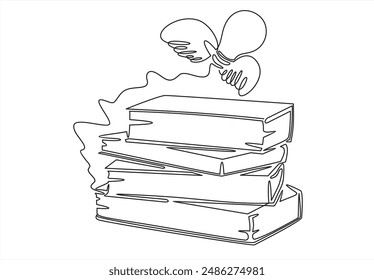 One single line drawing of light bulb text book logo identity. Knowledge study club logotype icon template concept.