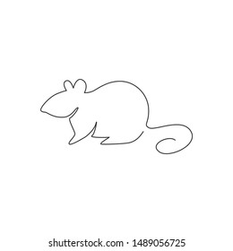 One single line drawing of little cute funny mouse for logo identity. Adorable rodent rodent mascot concept for animal icon. Trendy continuous line graphic draw design vector illustration