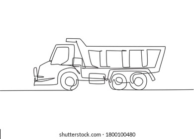 One single line drawing of long trailer truck vector illustration. Container truck for cargo logistic, business commercial vehicles. Heavy machines vehicles concept. Modern continuous line draw