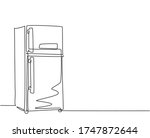 One single line drawing of luxury two door refrigerator home appliance. Electricity kitchenware tools concept. Dynamic continuous line graphic draw design illustration