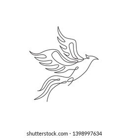 One single line drawing of luxury phoenix bird for company logo identity. Business corporation icon concept from animal shape. Trendy continuous line vector draw graphic design illustration