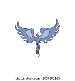 One single line drawing of luxury phoenix bird for company logo identity. Business corporation icon concept from animal shape. Modern continuous line draw vector design graphic illustration