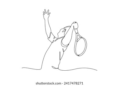One single line drawing of a man blocks a smash from another player, graphic vector illustration. Sport training concept. Modern continuous line draw design for sport tournament banner and poster