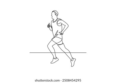 One single line drawing of man running. Individual sports, training concept. Modern continuous line draw design for sports competition banner.