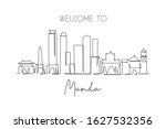 One single line drawing of Manila city skyline, Philippines. Historical town landscape in the world. Best holiday destination. Editable stroke trendy continuous line draw design vector illustration