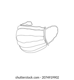 One single line drawing of medical mask isolated on white background. Beautiful hand-drawn design vector illustration for posters, wall art, tote bag, mobile case, t-shirt print. Publication