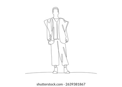 One single line drawing of men's fashion with unique clothes. Fashion model minimalist concept. Fashion trendy minimalist concept. Simple line for fashion.